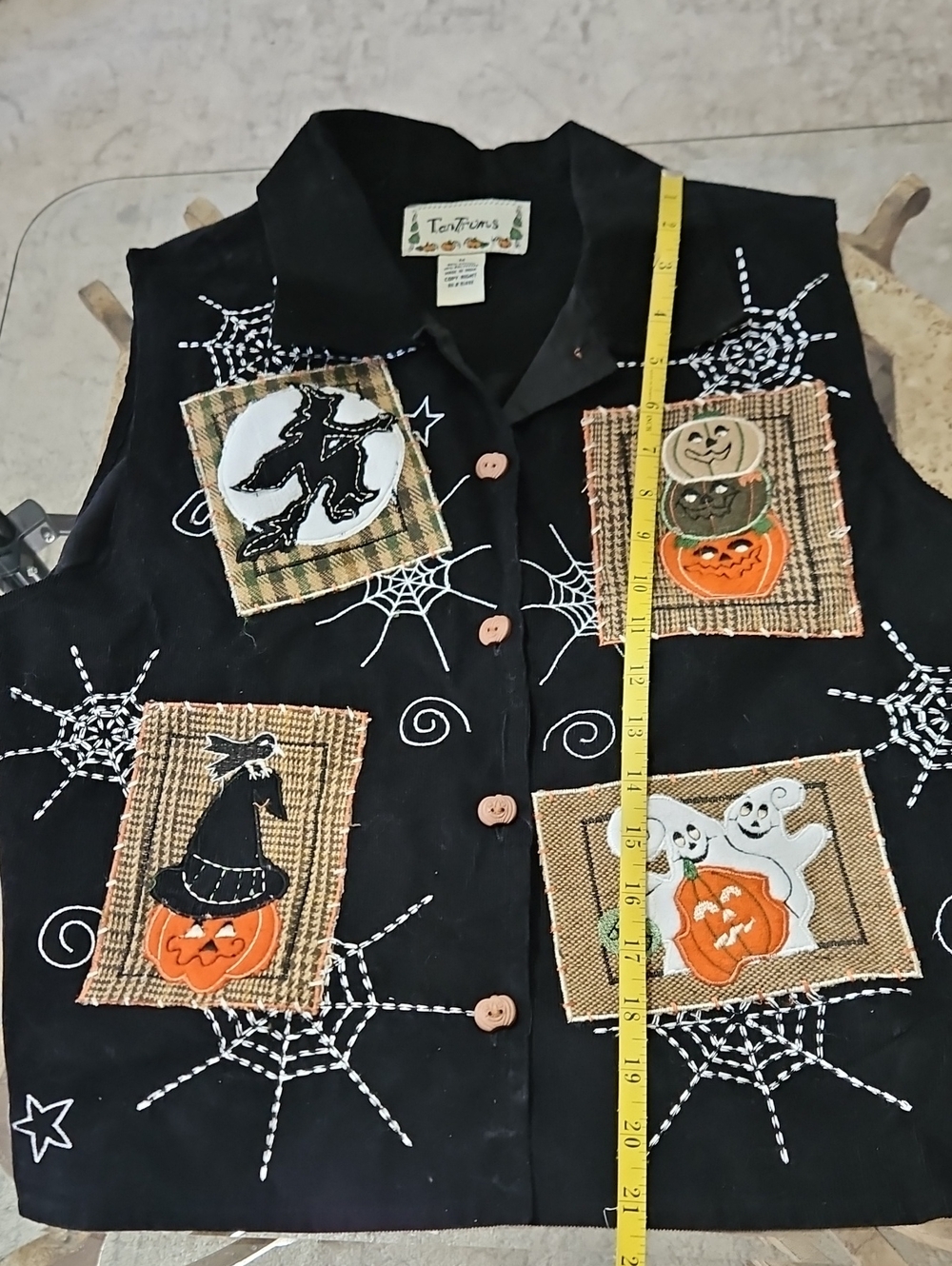 Tantrums Black Halloween Patchwork Vest with Orange & Cream Accents Size Medium - Picture 11 of 11